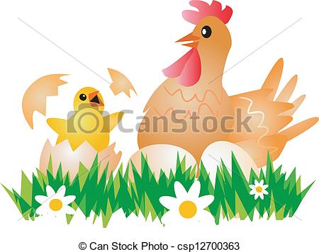 450x356 Happy Easter Chicken, Hen And Eggs. Vector Illustration Clip