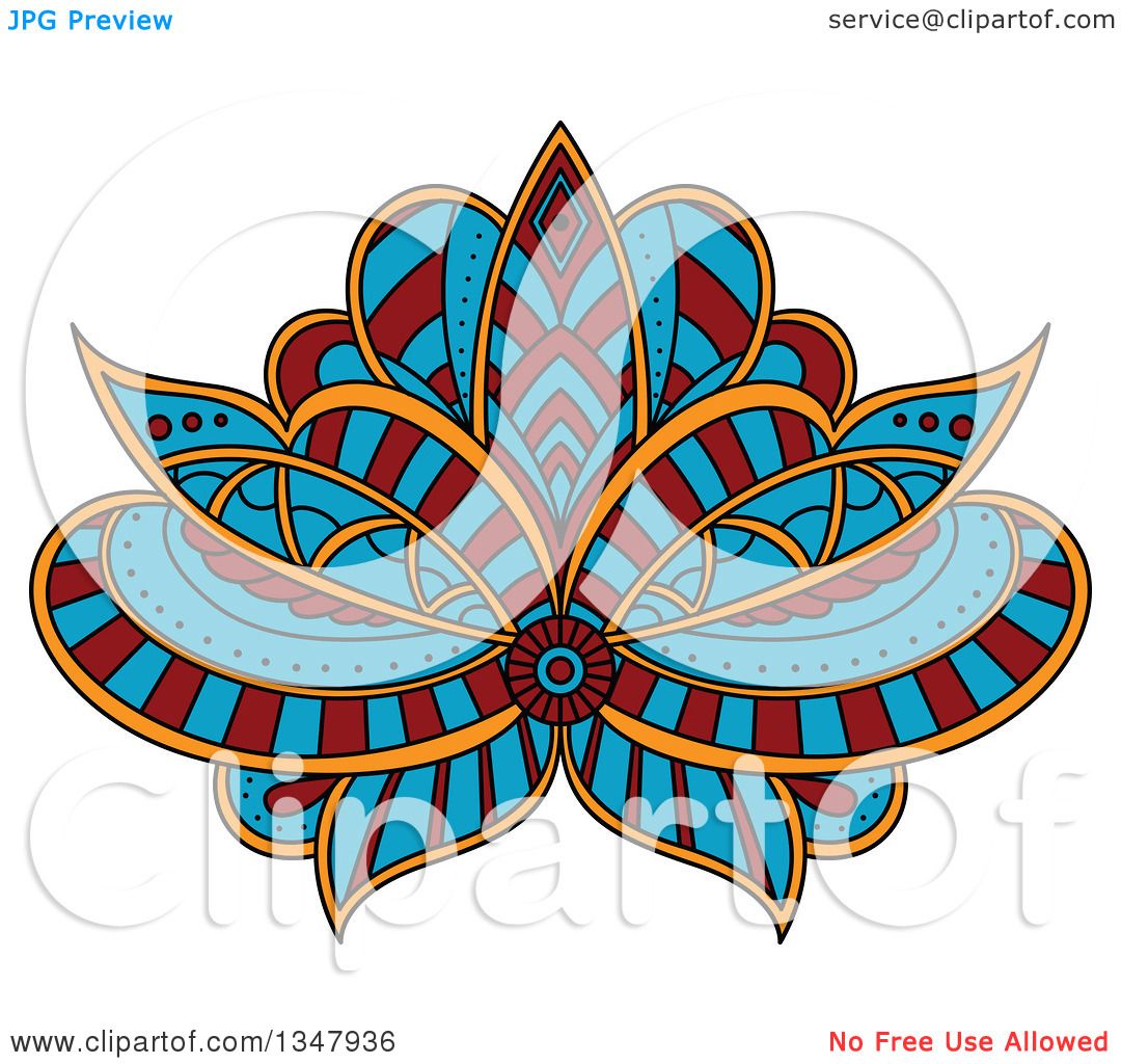 1080x1024 Clipart Of A Beautiful Red Blue And Orange Henna Lotus Flower