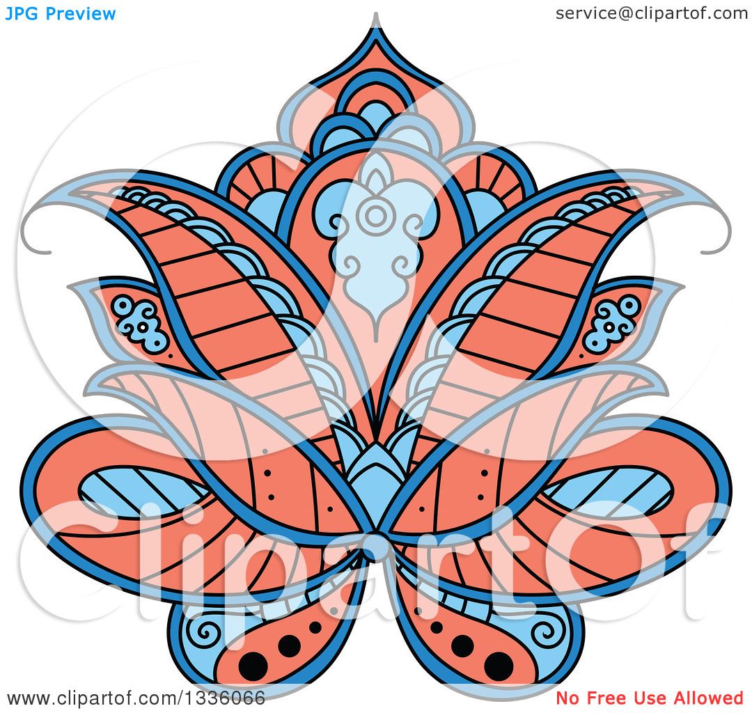 1080x1024 Clipart Of A Beautiful Salmon Pink And Blue Henna Lotus Flower