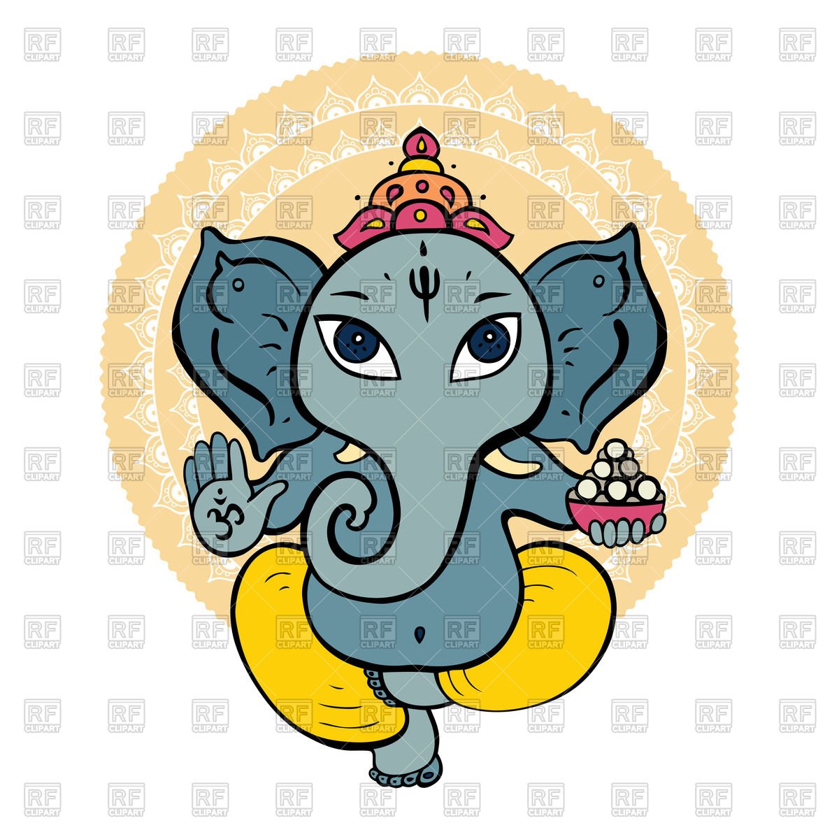 1200x1200 Hindu God Ganesha Drawn With Henna Royalty Free Vector Clip Art