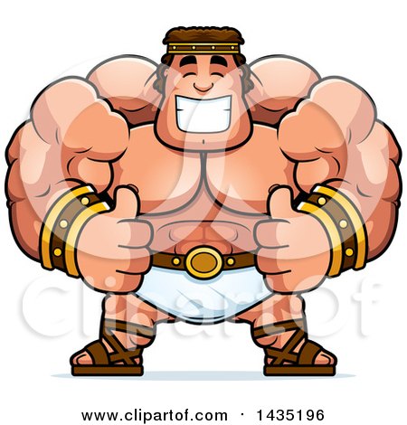 450x470 Clipart Of A Retro Hercules Holding A Club In A Tan Red And Blue