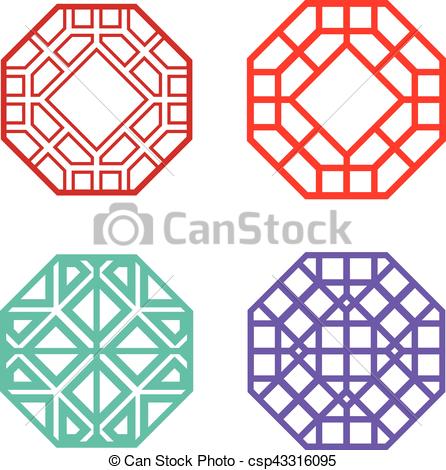 446x470 Set Of Hexagon Korean Pattern Window Frame, Vector Eps Vectors