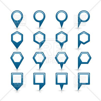 400x400 Cobalt Map Pins Of Different Shapes Round, Square And Hexagon
