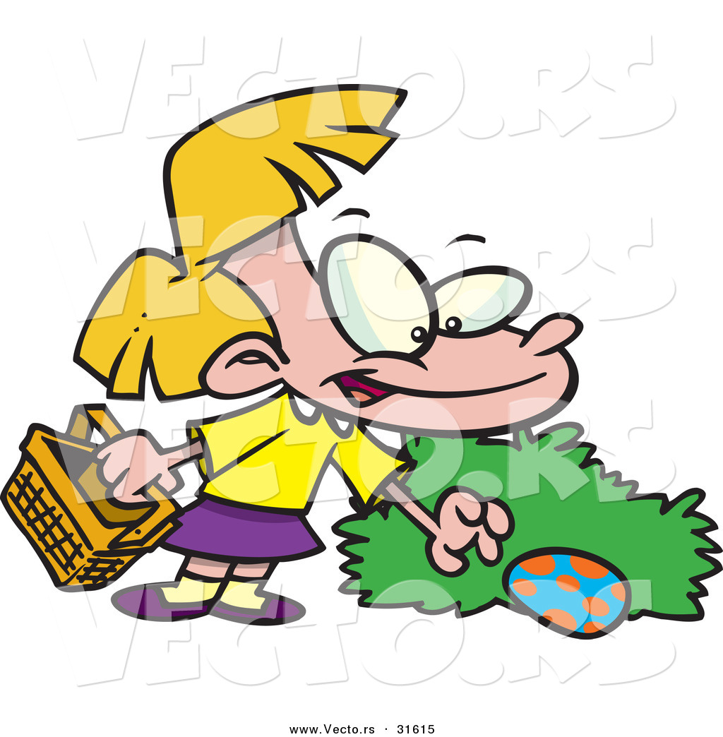 1024x1044 Vector Of A Cartoon Girl Finding A Hidden Easter Egg Behind A Bush