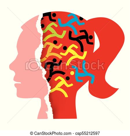 449x470 Woman Hidden Stress Concept. Stylized Female Head Silhouette