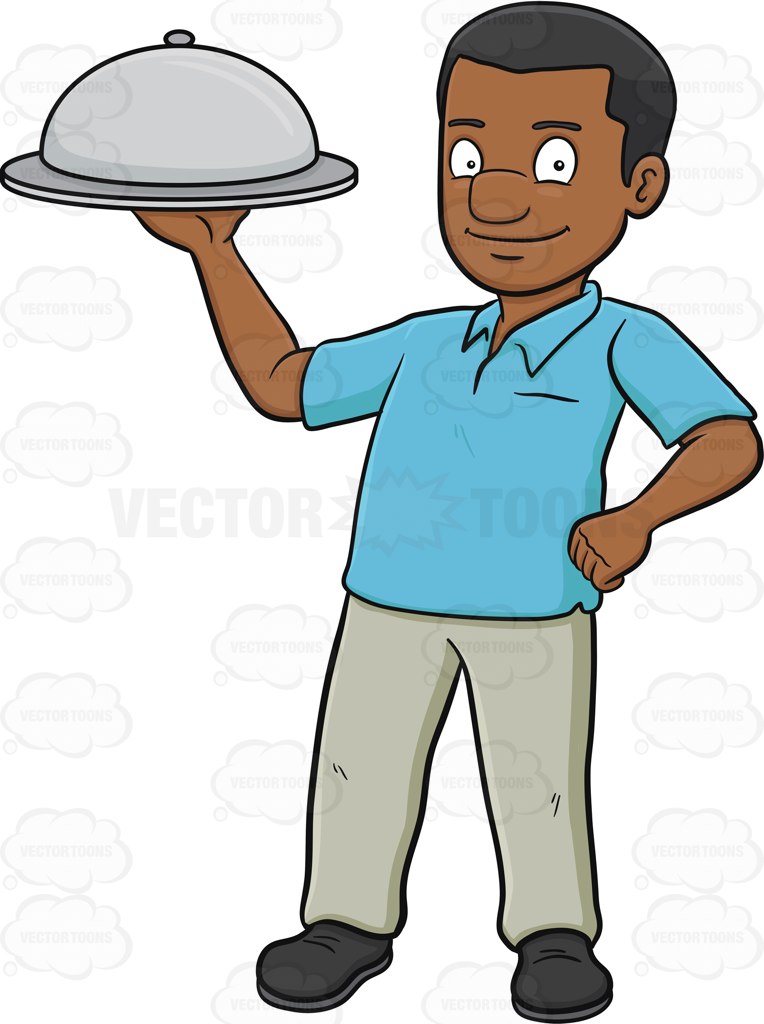 764x1024 A Black Man Carrying A Surprise Food Hidden Under The Dish Cover