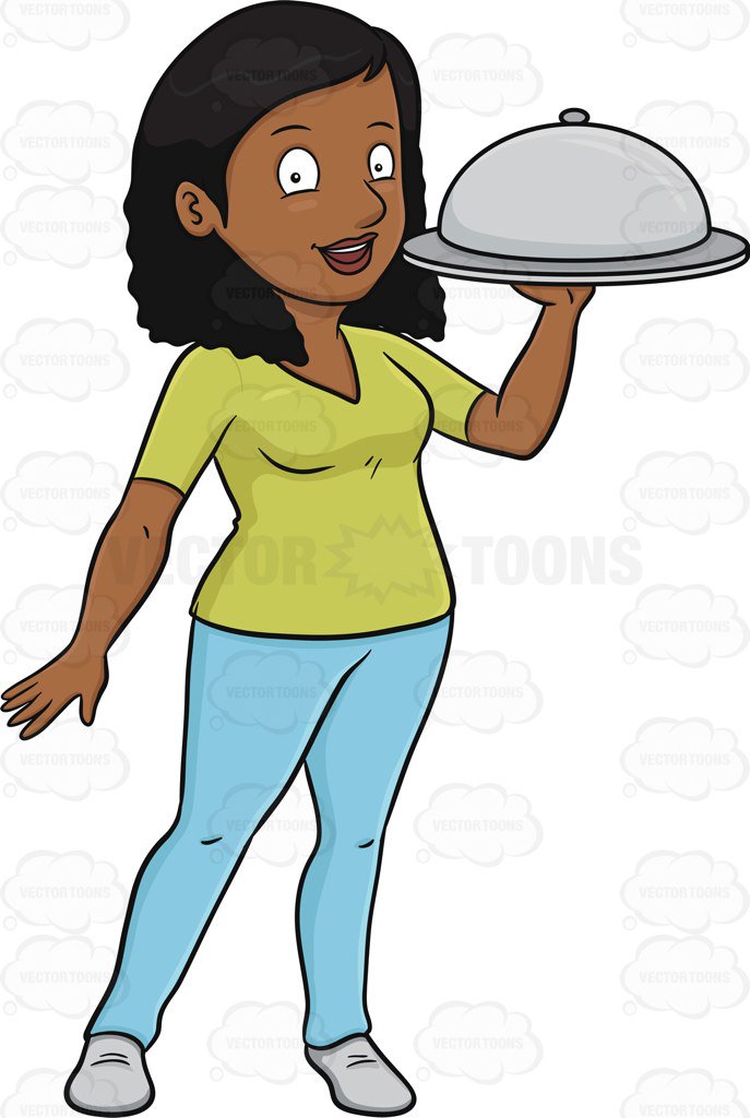 687x1024 A Black Woman Carrying A Surprise Food Hidden Under The Dish Cover