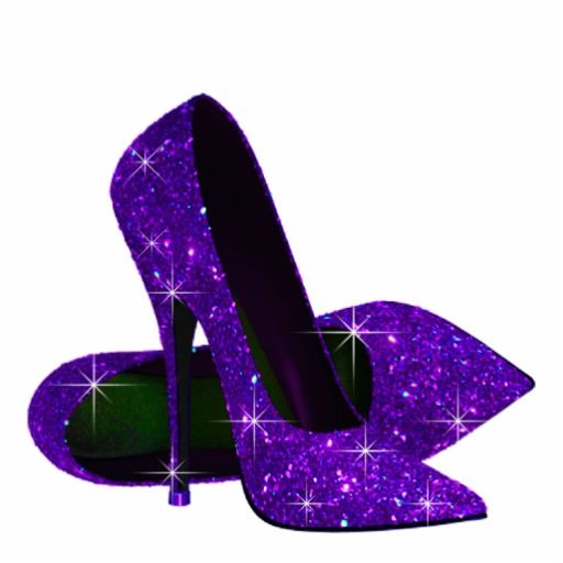 512x512 Elegant Purple Glitter High Heel Shoes Standing Photo Sculpture