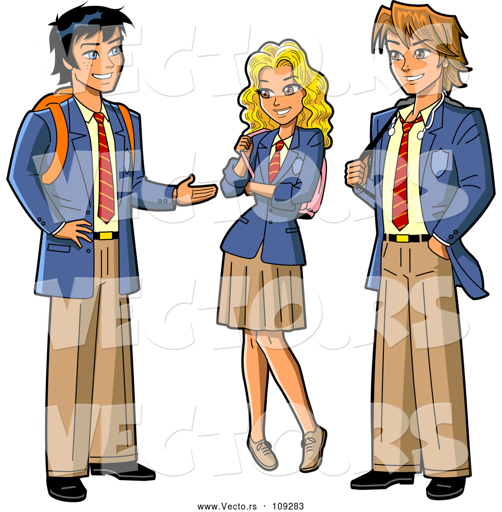 1024x1044 Vector Of Group Of Three Anime Stymed Teenage High School Studens