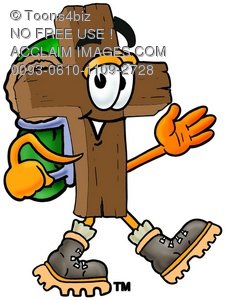 225x300 Stock Illustration Of A Wooden Cross Cartoon Character Hiking