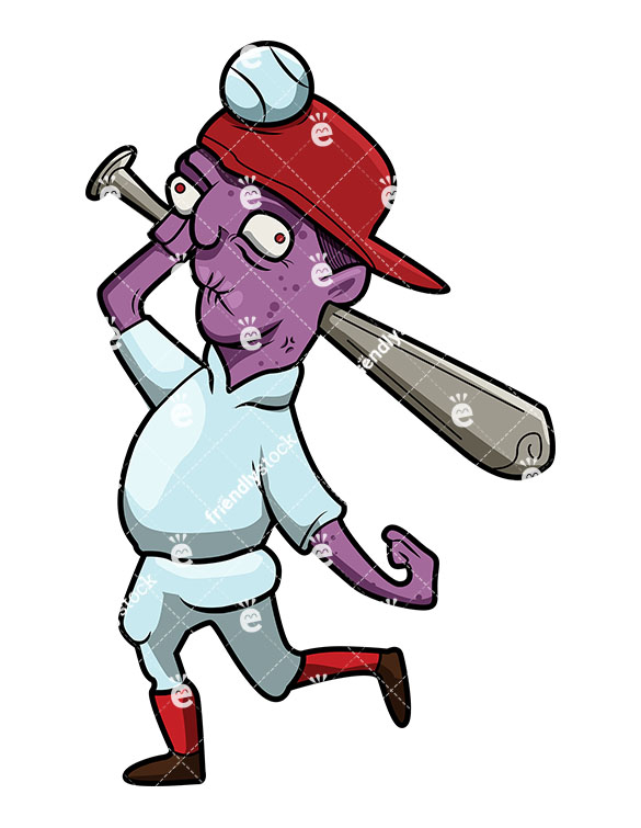 585x755 Funny Baseball Player Zombie With Bat Vector Cartoon Clipart
