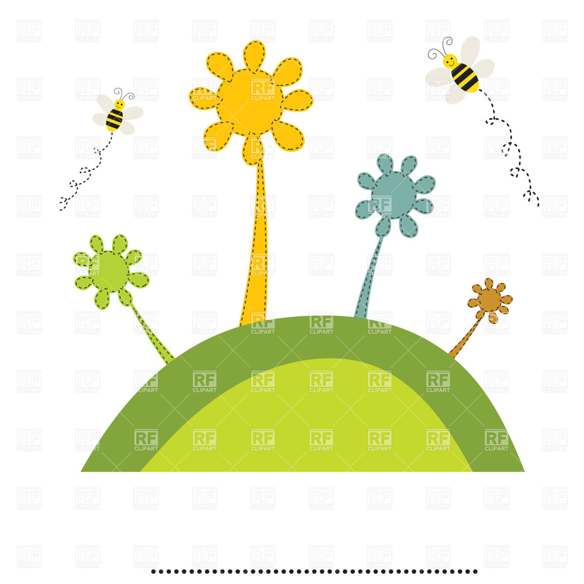 1200x1200 Childlike Bee And Flowers On Hill Royalty Free Vector Clip Art