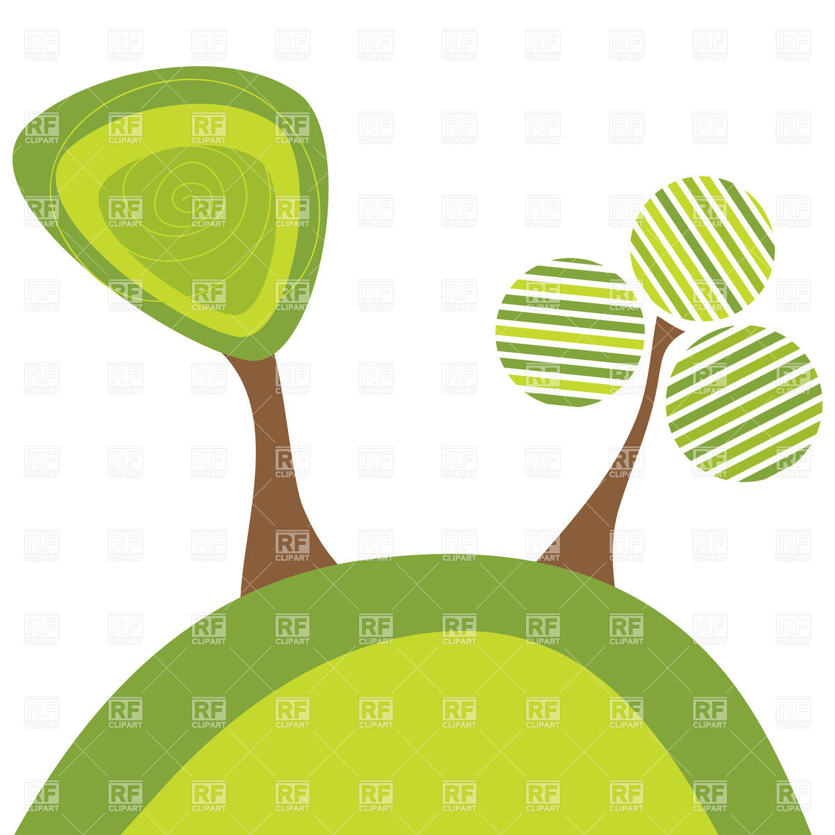 1200x1200 Stylized Green Tree On Hill Royalty Free Vector Clip Art Image