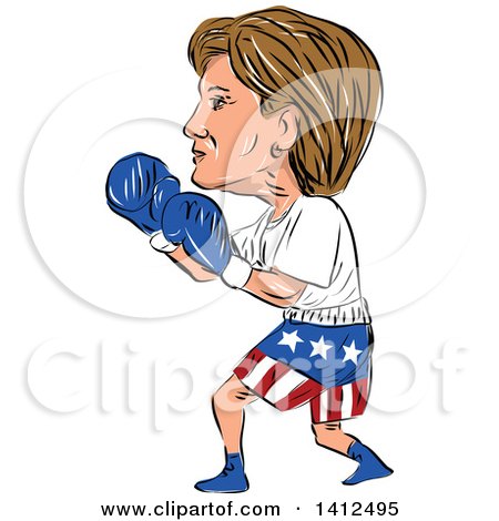 450x470 Clipart Of A Sketched Caricature Of Hillary Clinton Running