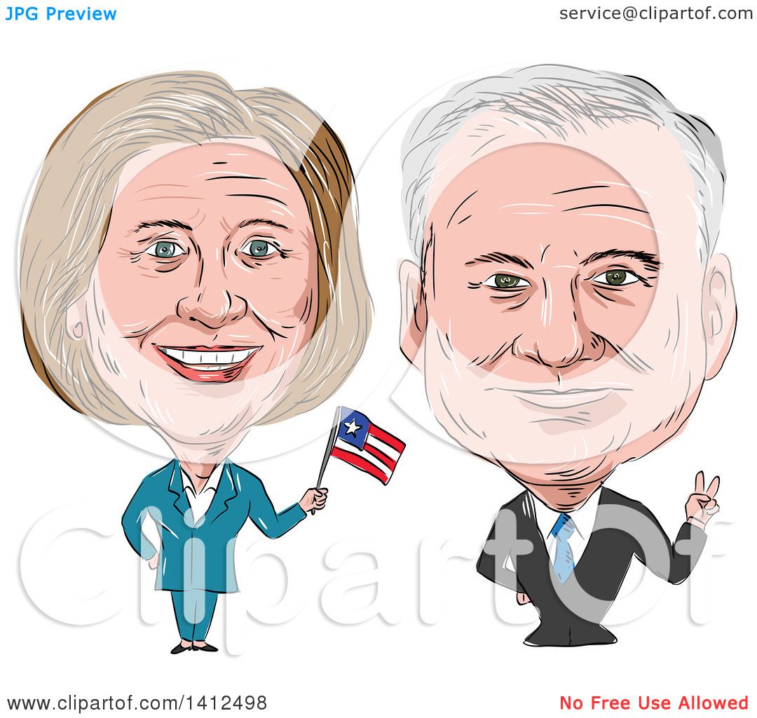 1080x1024 Clipart Of A Sketched Caricature Of Hillary Clinton Waving A Flag
