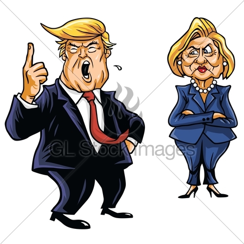 500x500 Donald Trump Vs Hillary Clinton Cartoon Gl Stock Images