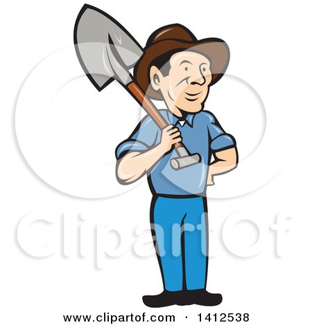 450x470 Clipart Of A Retro Cartoon Male Farmer Standing Withe Hand