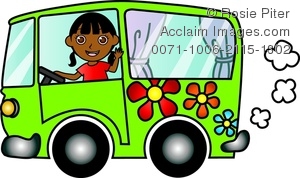 300x178 Clip Art Image Of An African American Girl Driving A Green Hippie