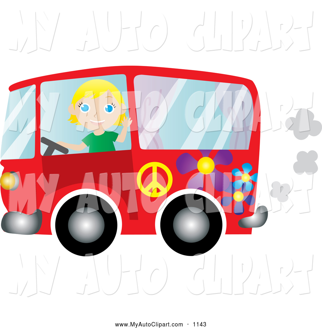 1024x1044 Clip Art Of A Friendly Blond Woman Driving A Red Floral Hippie Bus