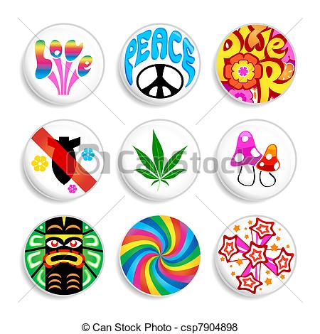 450x470 Hippie Badges. Set Of Artistic Badges With 60x Spirit Inside. Make