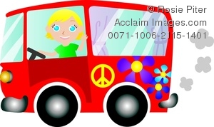 300x178 Clip Art Illustration Of A Blonde Girl Driving In A Red Hippie Bus