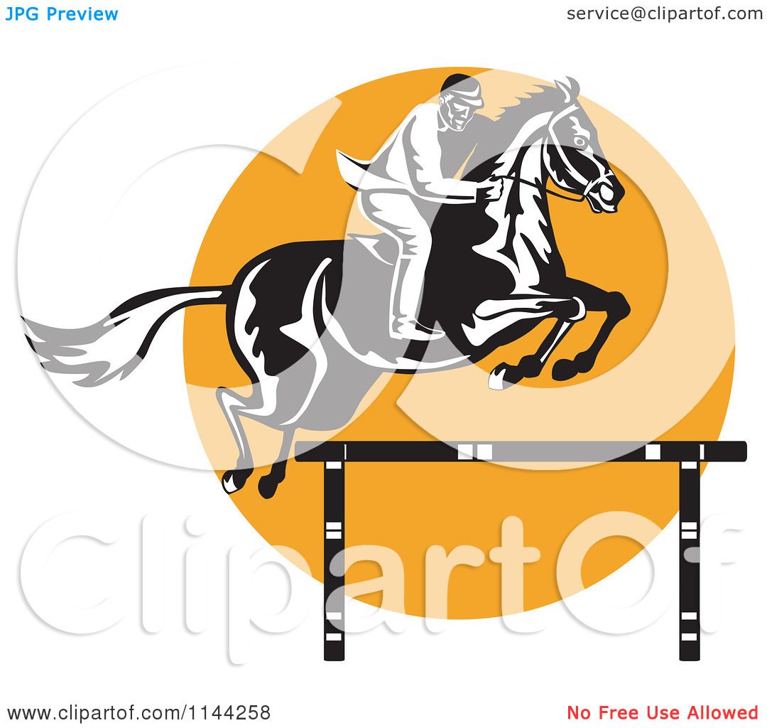 1080x1024 Clipart Of A Retro Equestrian On A Leaping Horse Over An Orange
