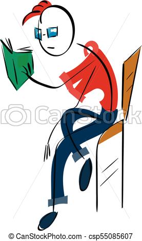 277x470 Doodle Stickman Illustration Concept. Hipster With Book . Vector