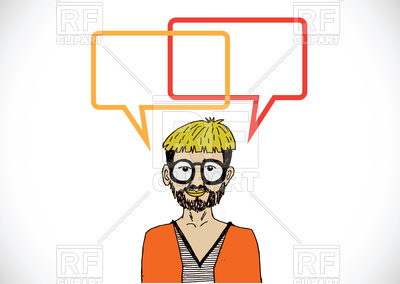 400x284 Funny Cartoon Hipster With Dialog Speech Bubbles Royalty Free