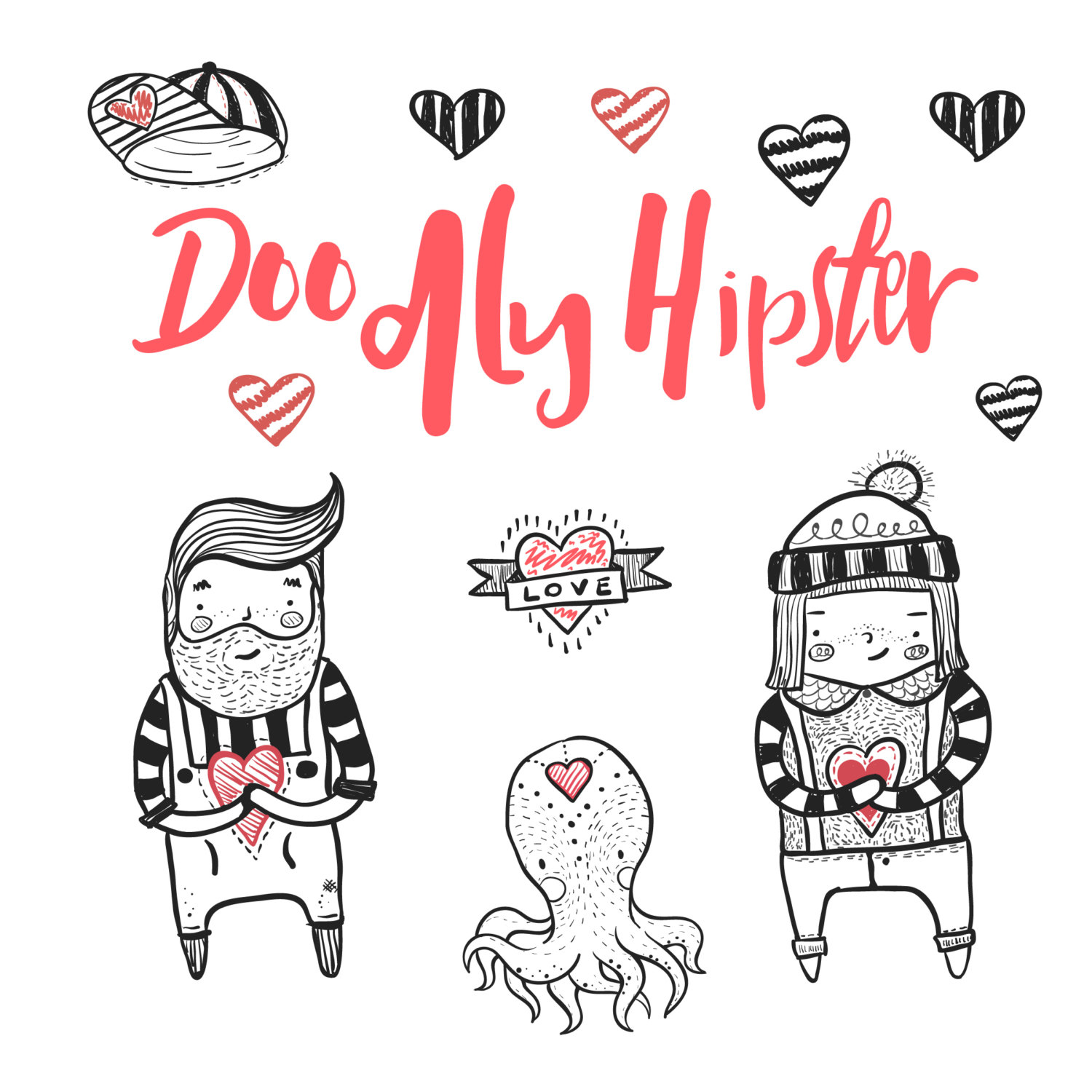 1500x1500 Hand Drawn Cute Hipster Heart Clipart Illustration, Printable