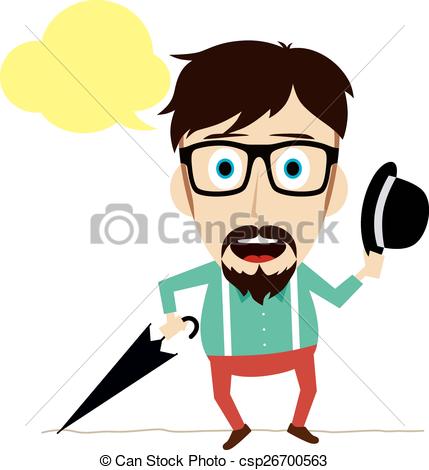 429x470 Retro Hipster Guy With Umbrella. Vector Art Illustration Clip Art
