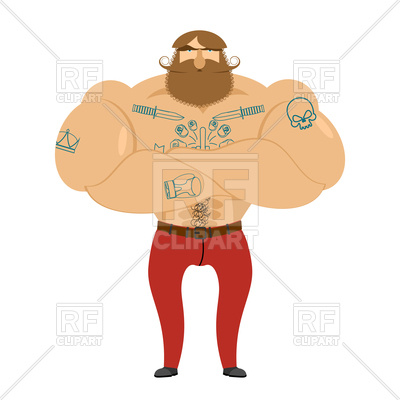 400x400 Bearded Hipster With Tattoos, Brutal Man Royalty Free Vector Clip