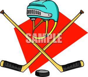 300x263 Crossed Hockey Sticks With A Puck And Helmet Clip Art Image