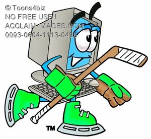 300x276 Stock Clipart Image Of A Cartoon Computer Character Playing Ice Hockey
