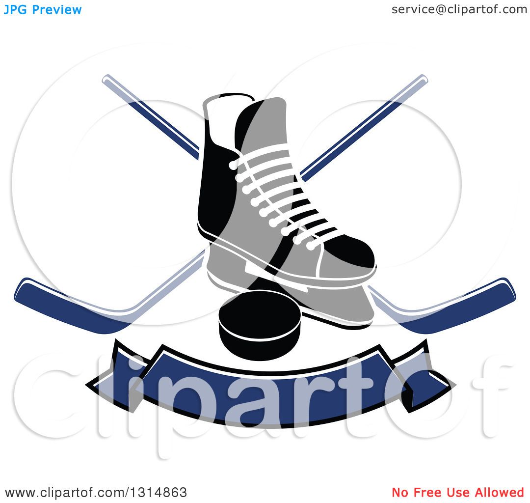 1080x1024 Clipart Of A Black And White Ice Skate Over Crossed Hockey Sticks