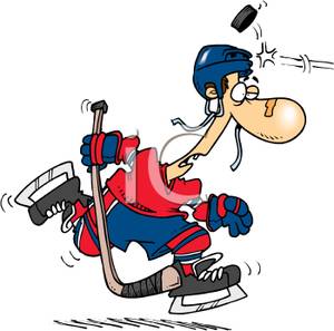 300x297 Clip Art Image A Hockey Player Getting Hit In The Head With A Puck