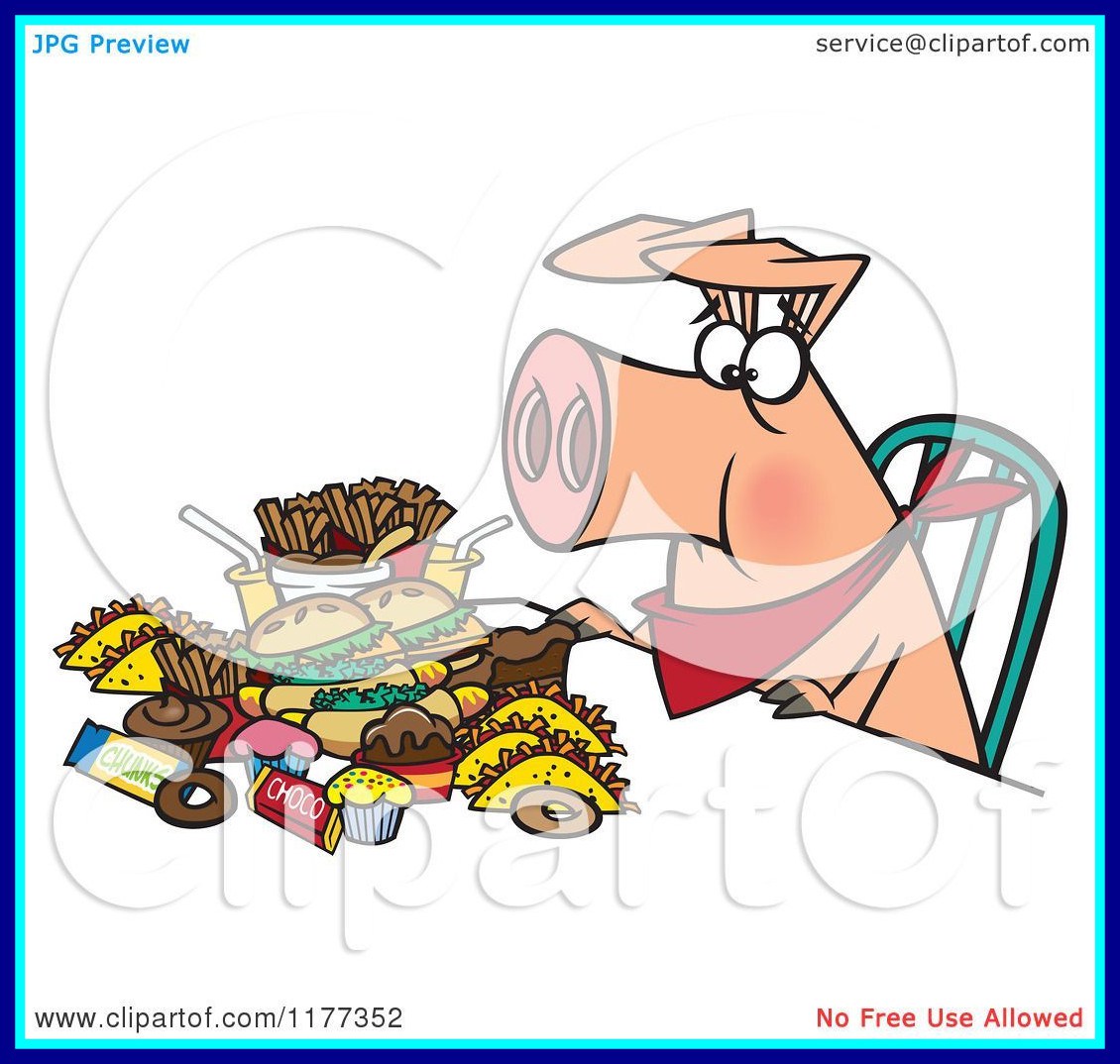 1130x1074 Stunning Cartoon Of A Pigging Out Hog With Junk Food Royalty