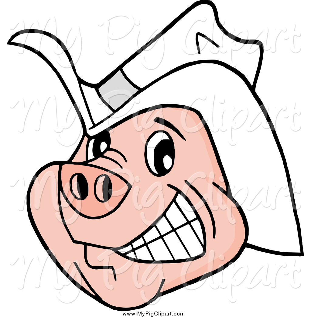 1024x1044 Swine Clipart Of A Happy Grinning Pig Wearing A White Cowboy Hat