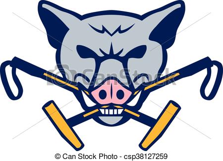 450x324 Wild Hog Head Crossed Polo Mallet Retro. Illustration