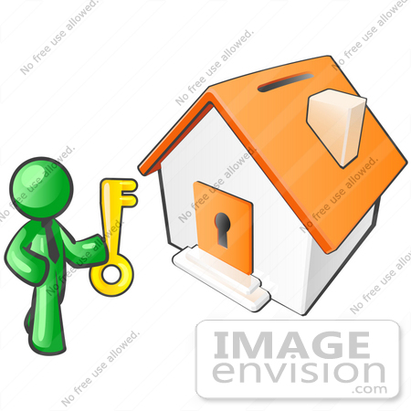 450x450 Clip Art Graphic Of A Green Guy Character Holding A Golden Key