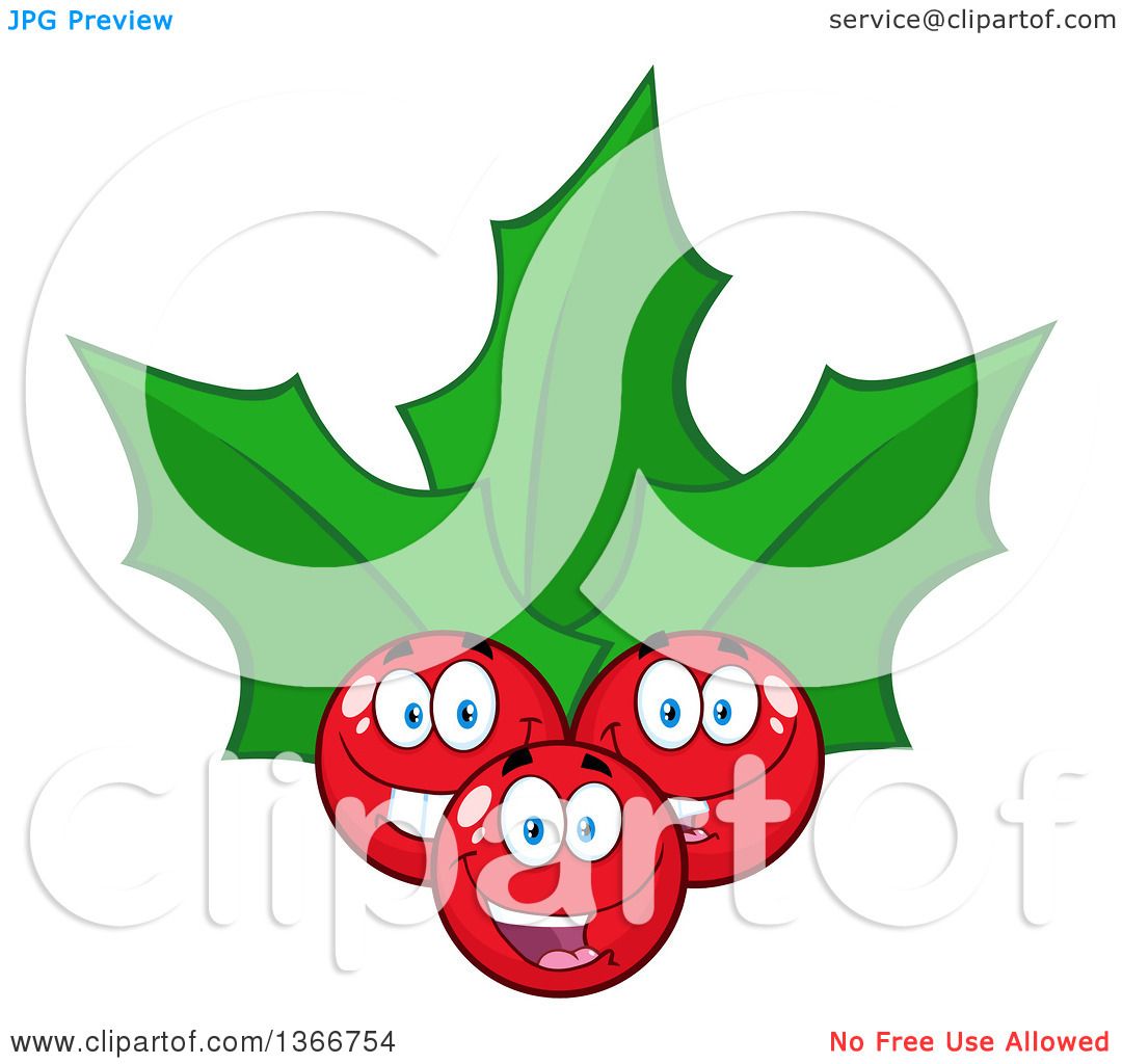1080x1024 Clipart Of A Cartoon Christmas Holly Berry And Leaves Character