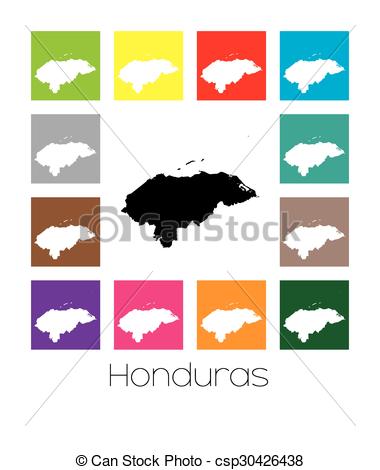 380x470 Multicoloured Map Of The Country Of Honduras. Multicoloured
