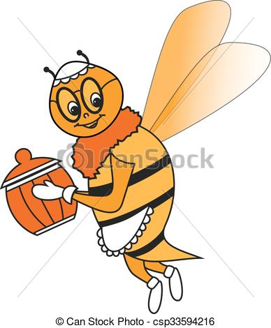 388x470 Merry Grandmother Bee In Apron And Pot Of Honey On A White