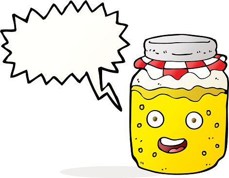 471x367 Cartoon Honey Jar With Speech Bubble Premium Clipart