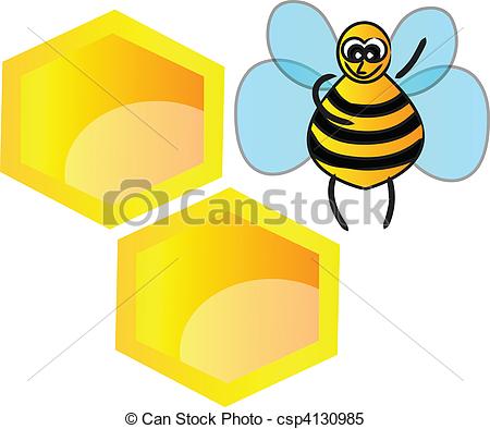 450x394 Vector Honeycomb And Bee Isolated Over White Background Clipart
