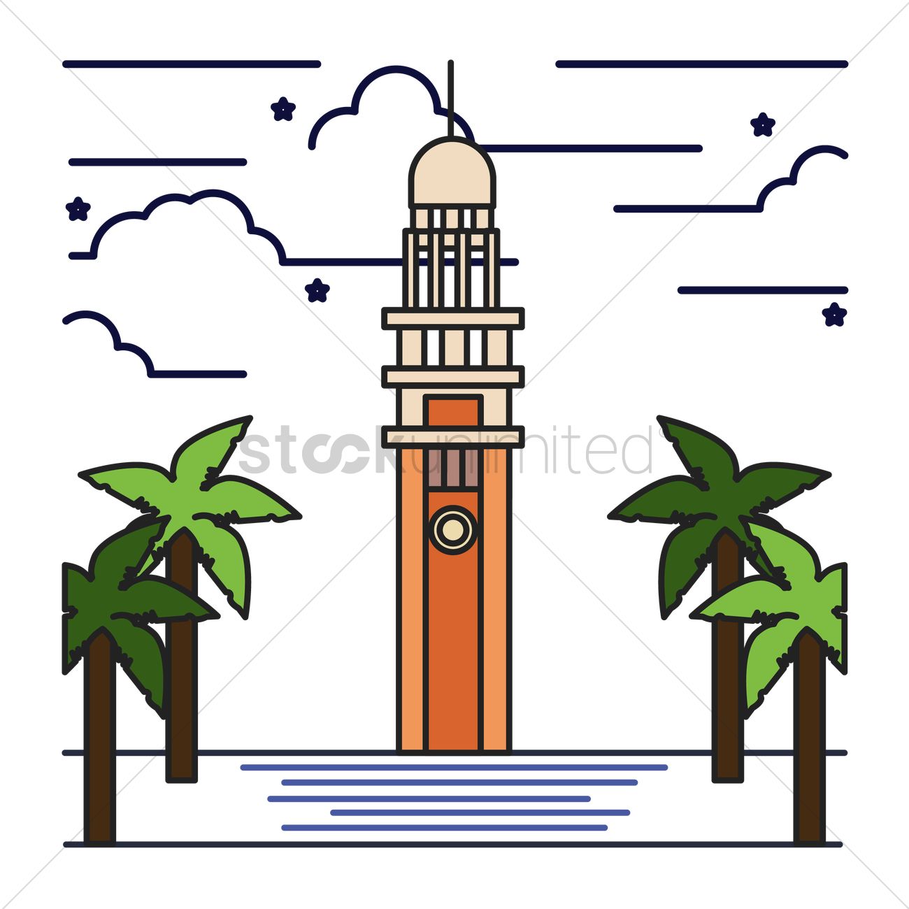 1300x1300 Clock Tower Vector Image