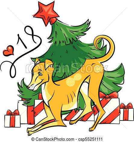 445x470 Yellow Dog For New Year 2018, Cute Symbol Of Horoscope. Cute