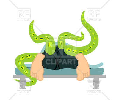 400x337 Man And Octopus In Bed, Horror Love Royalty Free Vector Clip Art