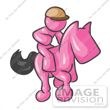 450x450 Clip Art Graphic Of A Pink Guy Character Jockey Racing A Horse