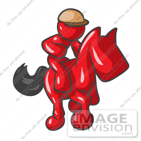450x450 Clip Art Graphic Of A Red Guy Character Jockey Riding A Horse
