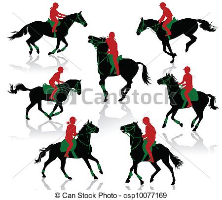 450x405 Horses Competition. Silhouettes Of Equestrians On Horses Clip